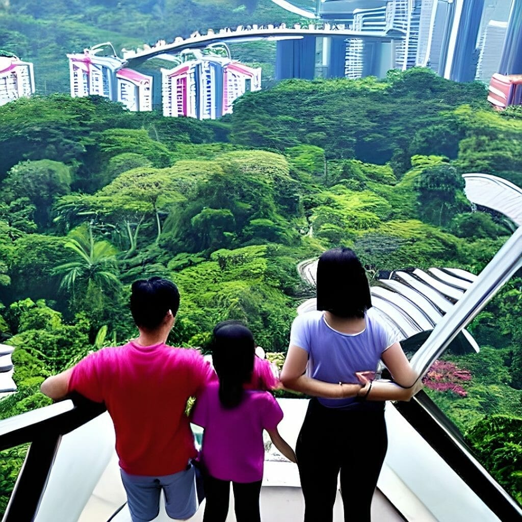 A Singaporean family taking in the view from the top of Mount Faber